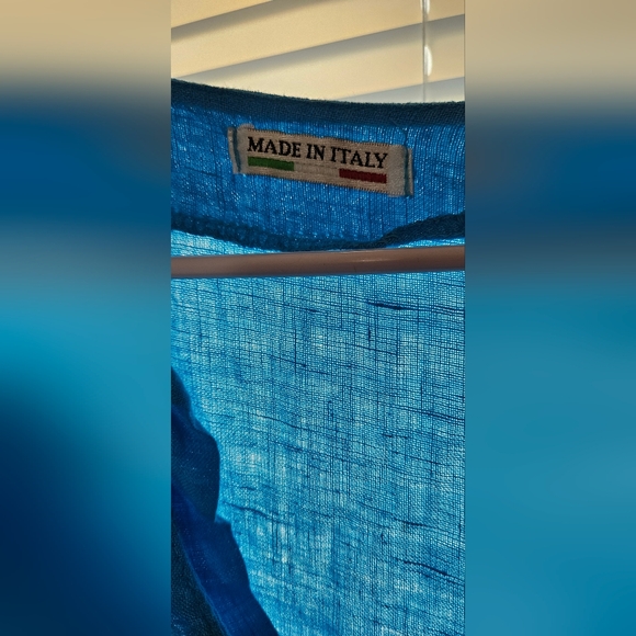 Vibrant Blue Linen Short Sleeve Dress - Picture 3 of 6